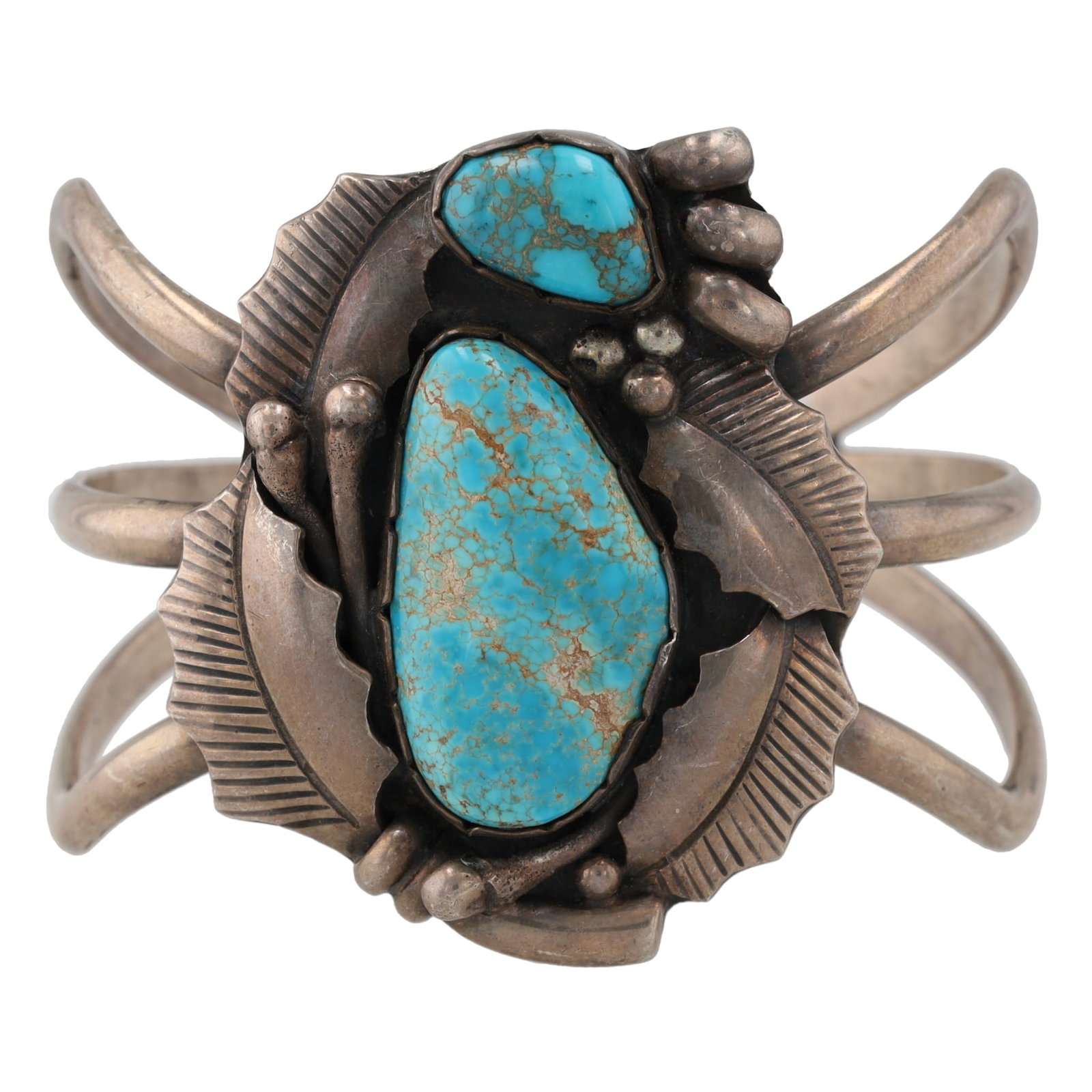 Sam Lovato Santo Domingo Turquoise Sterling Cuff Bracelet: Sam Lovato Santo Domingo Turquoise Sterling Cuff Bracelet 52g