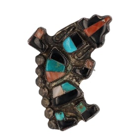 Vintage Zuni Rainbow Man Multistone Inlay Sterling Brooch