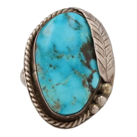 Vintage Navajo Turquoise Sterling Ring Sz 8.25