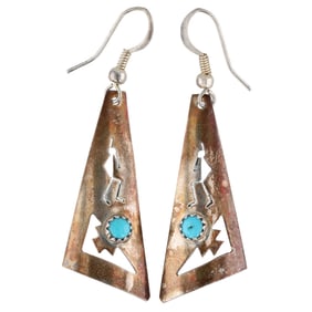 Vintage Navajo Turquoise Sterling Kachina Earrings