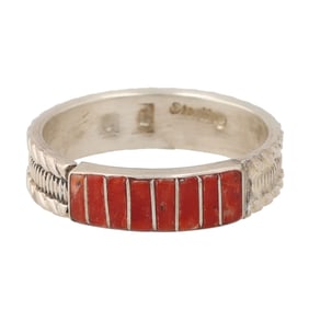 Orlando Laaleka Zuni Spiny Oyster Sterling Inlay Ring Sz 8.5