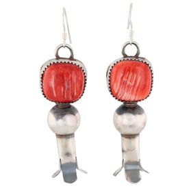 Tia Long Navajo Spiny Oyster Sterling Squash Blossom Earrings