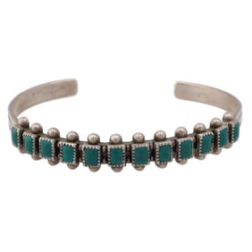 Vintage Navajo Green Turquoise Sterling Cuff Bracelet