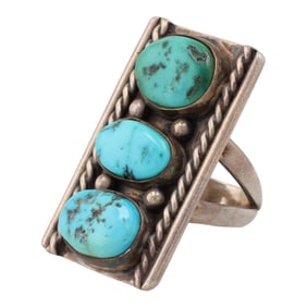 Frank Sandoval Navajo Turquoise Sterling Ring Sz 8.25