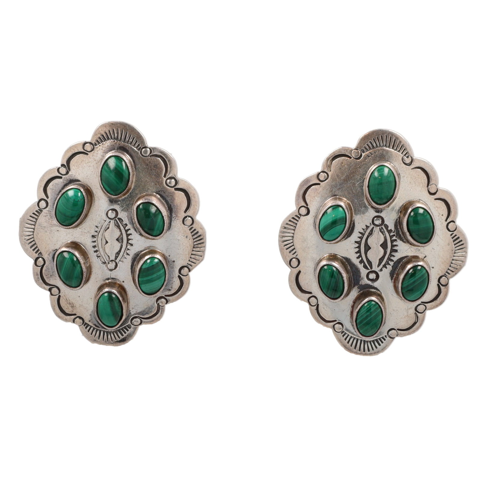 Gilo & Grace Nakai Navajo Malachite Sterling Earrings: Gilo & Grace Nakai Navajo Malachite Sterling Earrings 10g