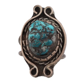 Vintage Navajo Chunky Turquoise Sterling Ring Sz 8