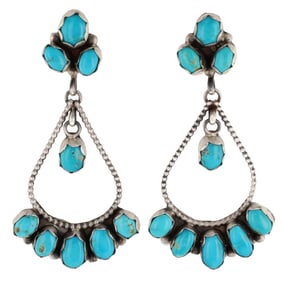 Linda Yazzie Kingman Turquoise Sterling Earrings
