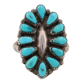 Maryann & Felix Chavez Zuni Petit Point Turquoise Sterling Ring Sz 7.25