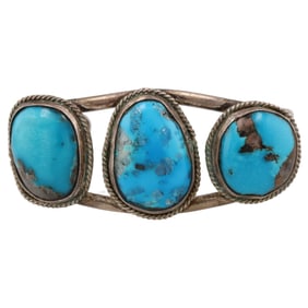 Vintage Navajo Bisbee Turquoise Sterling Cuff Bracelet