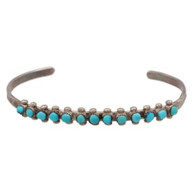 Vintage Zuni Snake Eye Turquoise Sterling Cuff Bracelet
