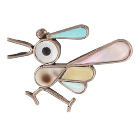 Sanford C. Edaakie Zuni Roadrunner Inlay Sterling Brooch Pendant