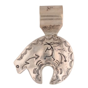 G.J. Delgarito Navajo Sterling Heartline Hollow Bear Pendant