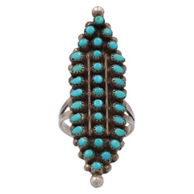 Vintage Zuni Snake Eye Turquoise Cluster Sterling Ring Sz 7