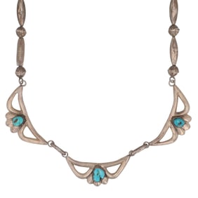 Vintage Navajo Turquoise Sandcast Sterling Beaded Necklace
