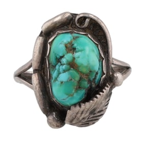 Steve Grant Navajo Chunk Turquoise Sterling Ring Sz 5.5