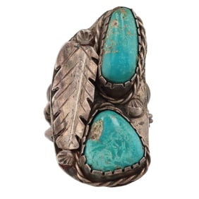 Old Pawn Navajo Turquoise Sterling Ring Sz 8