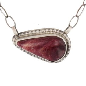 Signed Navajo Purple Spiny Oyster Sterling Necklace
