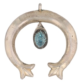 Vintage Navajo Turquoise Sandcast Sterling Naja Pendant