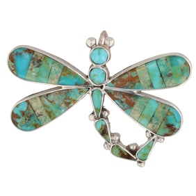 Angus Ahiyite Zuni Dragonfly Turquoise Inlay Sterling Brooch Pendant