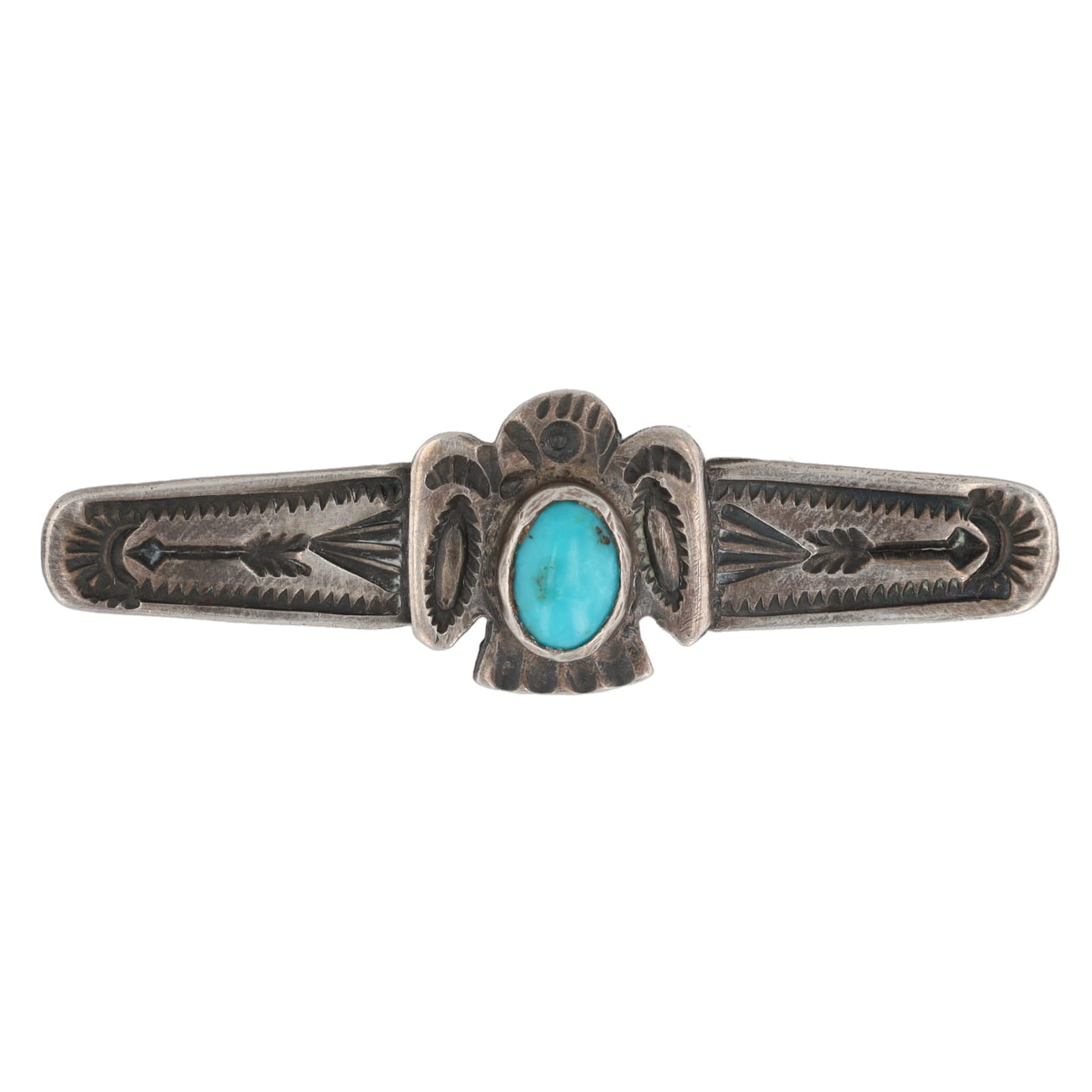 Fred Harvey Era Turquoise Sterling Thunderbird Bar Brooch (1 of 3)
