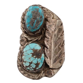 Early Navajo Turquoise Sterling Ring Sz 8