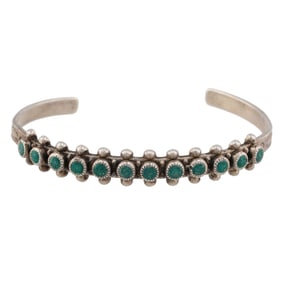 Vintage Navajo Green Turquoise Sterling Cuff Bracelet