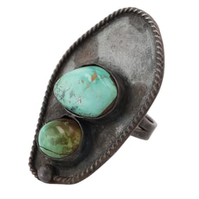 Early Navajo Turquoise Sterling Ring Sz 6