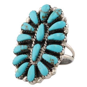 Juliana Williams Navajo Turquoise Cluster Sterling Ring Sz 8