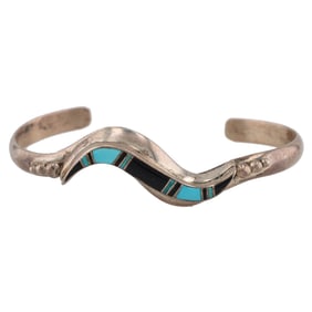 N. Juan Navajo Inlay Sterling Cuff Bracelet