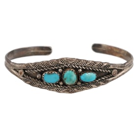 Marie Bahe Navajo Turquoise Sterling Cuff Bracelet