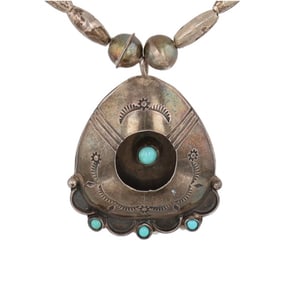 Vintage Navajo Turquoise Sterling Shadow Box Necklace