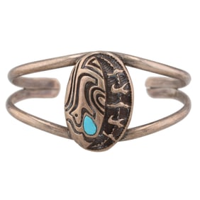Vintage Navajo Turquoise Sterling Animal Cuff Bracelet