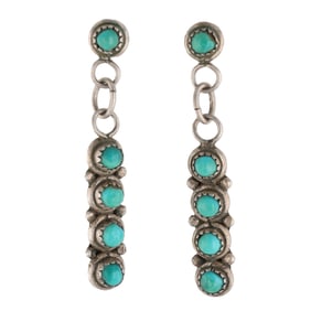 Vintage Zuni Turquoise Sterling Dangle Earrings