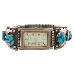 Signed TED Navajo Sterling Turquoise Watch