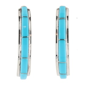 Signed GWR Zuni Turquoise Sterling Earrings