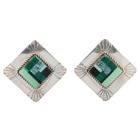 Zuni Sterling Multi Stone Inlay Earrings