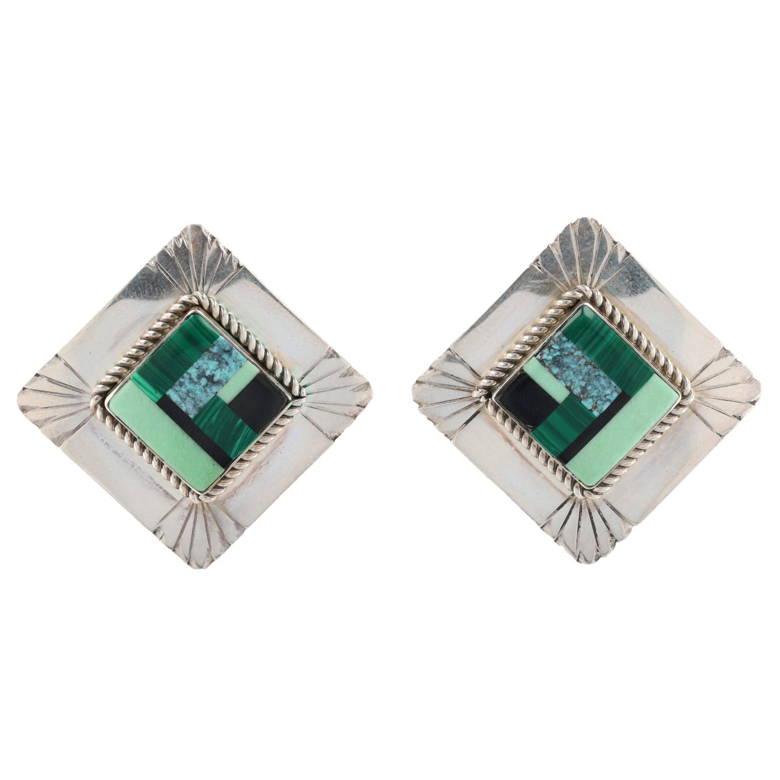 Zuni Sterling Multi Stone Inlay Earrings (1 of 3)