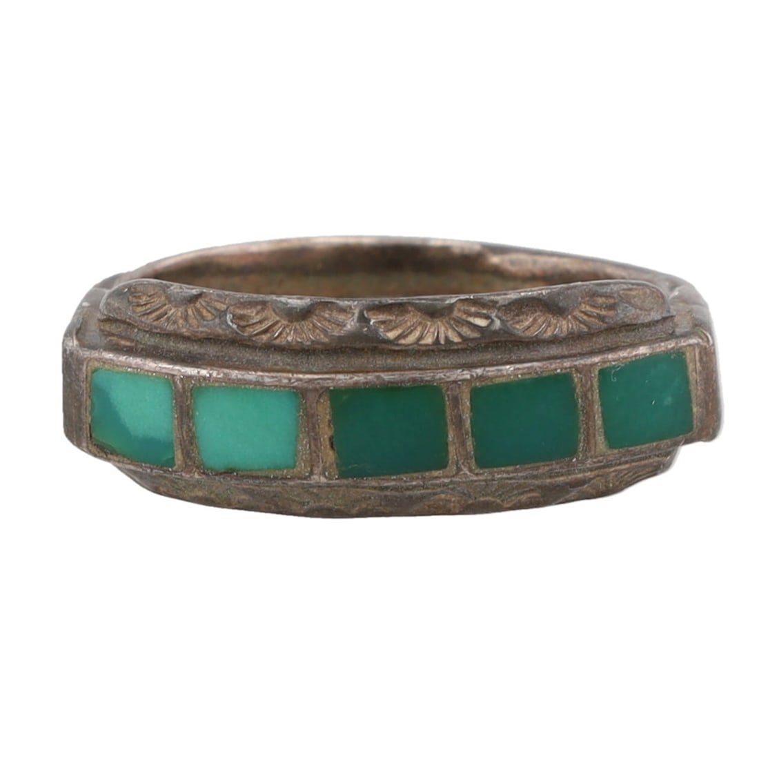 Helen Long Navajo Green Turquoise Inlay Sterling Ring Sz 8.25 (1 of 6)