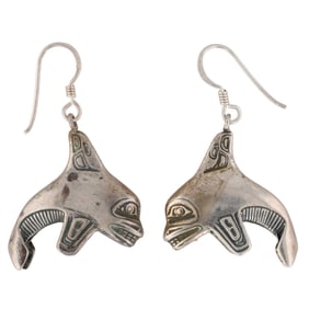 Signed Pacific Northwest Native Sterling Orca Earrings