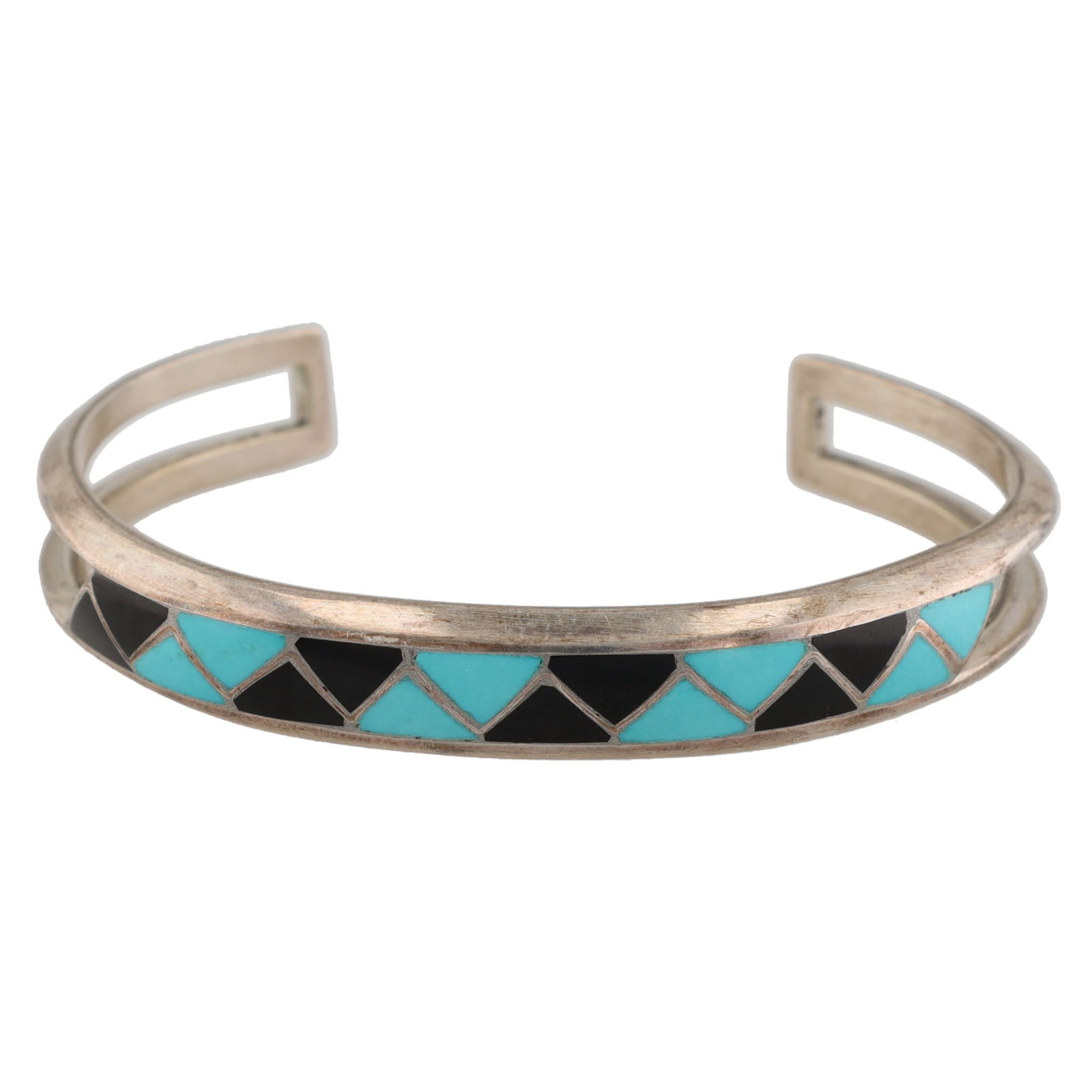 MKL Zuni Turquoise Onyx Inlay Sterling Cuff Bracelet (1 of 7)
