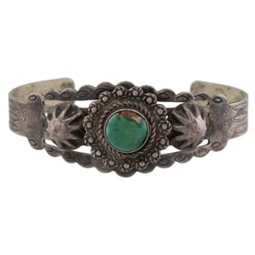 Fred Harvey Era Navajo Turquoise Sterling Cuff Bracelet