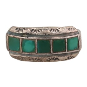 Old Pawn Navajo Sterling Inlay Ring Sz 6.25