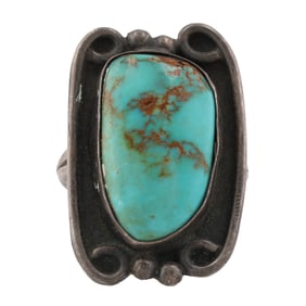 L. Burnside Navajo Turquoise Sterling Ring Sz 7