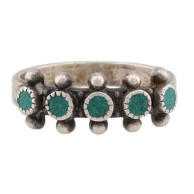 Vintage Navajo Green Turquoise Sterling Ring Sz 7.5