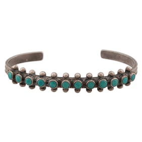 Vintage Navajo Green Turquoise Sterling Cuff Bracelet