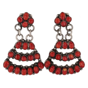 Vintage Navajo Coral Sterling Dangle Earrings