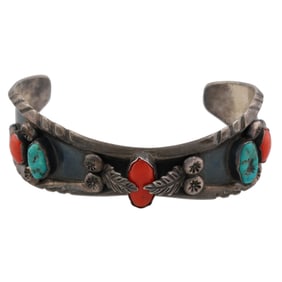 EPL Navajo Coral Turquoise Sterling Cuff Bracelet