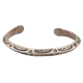 Vintage Navajo Sterling Stamped Cuff Bracelet