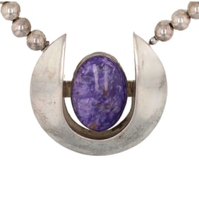 Charles Trujillo Sandia Navajo For Carol Feeley Charoite Sterling Bead Necklace