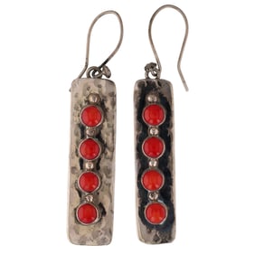 Lincoln Robert Navajo Coral Sterling Hook Earrings